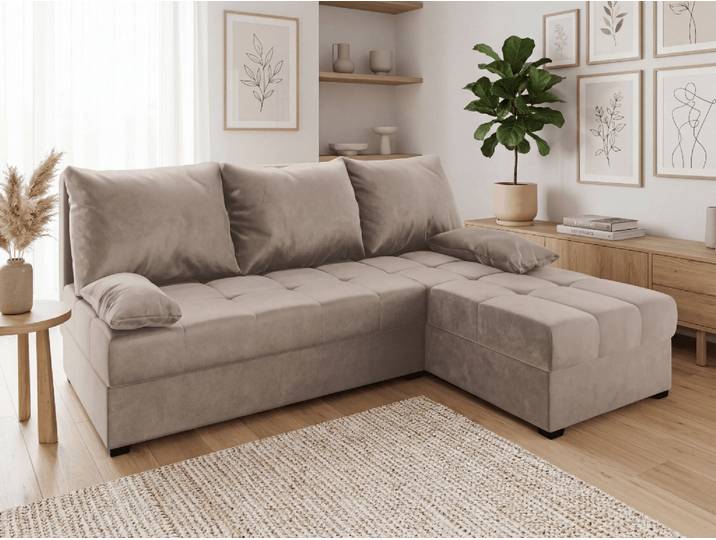 SONDERANGEBOT Cremefarbiges ausziehbares Ecksofa ZENA, beidseitig II. Qualität