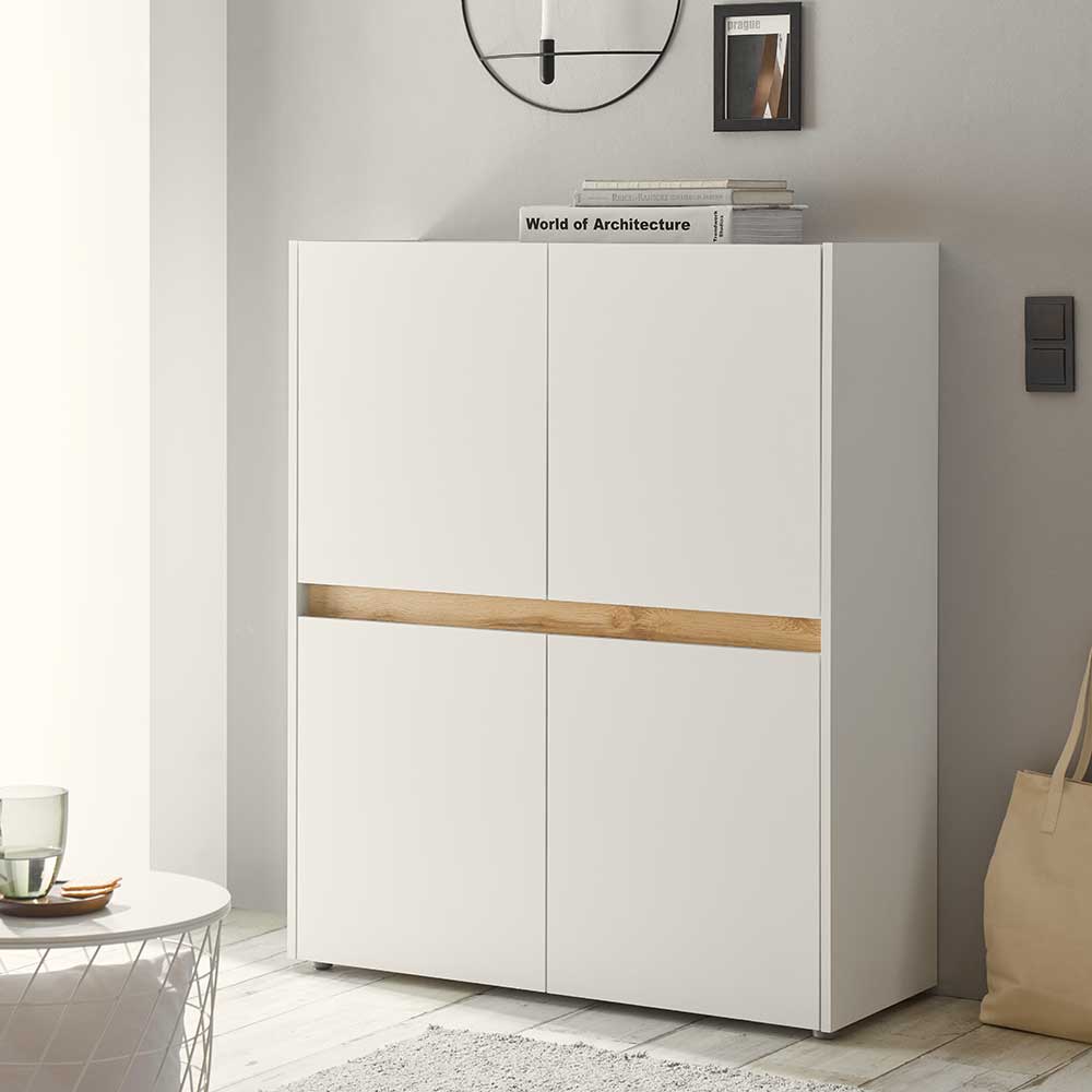 Pharao24.de Esszimmer Highboard in Weiß und Wildeiche Optik 4 türig
