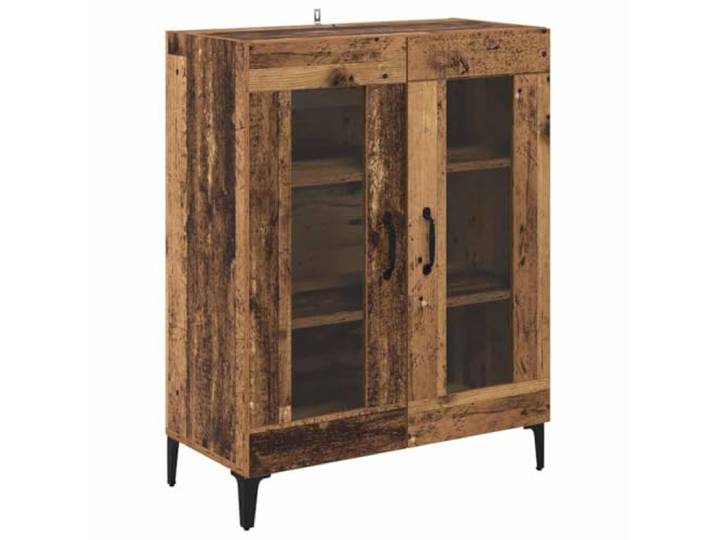 Sideboard Altholz 69,5 x 34 x 90 cm Verbundholz und Eisen Glastür, Regalböden, mattschwarze Griffe, Pfeilfüße, braune Rückwand, Holzwerkstoffe, Eisen