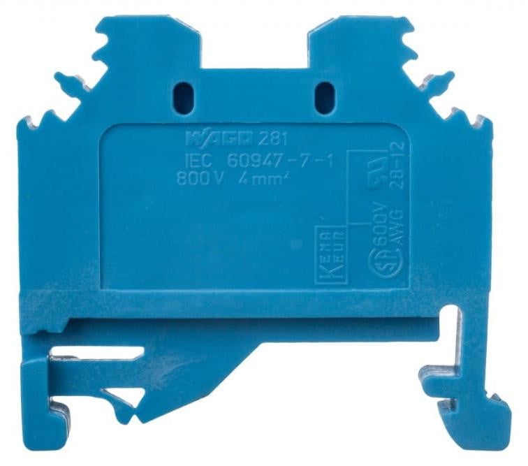 WAGO doorgaande klem 2-aderig type 281-104 4 qmm blauw