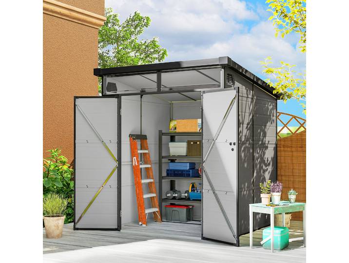 Outsunny Abri de Jardin 3,24m² Polypropylène Gris avec Fenêtres