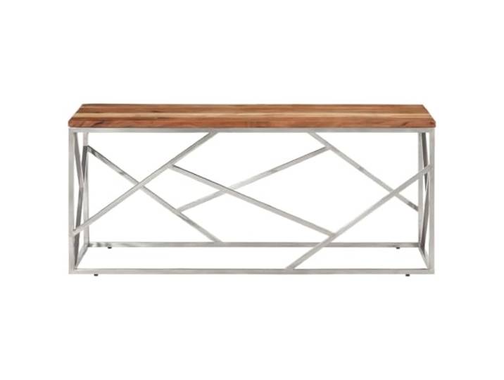 KTHLBRH Couchtisch 110 x 45 x 45 cm Silber Edelstahl Akazienholz Fleckenabweisende Oberfläche, stabile Struktur, modernes Design, einfache Reinigung, Montage erforderlich