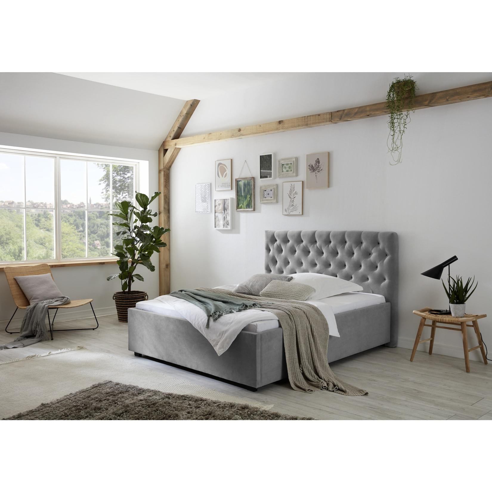 Relita - Polsterbett Miami LF 180x200 cm, mit Höhenverstellung für Lattenrost, ohne Lattenrost, ohne Matratze, Ausf. Stoff grau