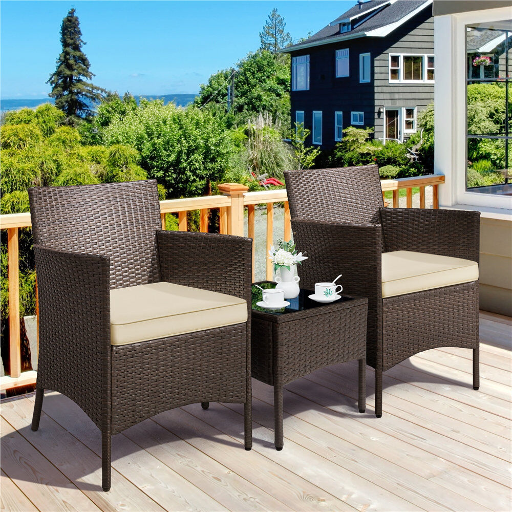 Yaheetech Argonne 2 Seater Rattan Conversation Set Brown/Khaki 2