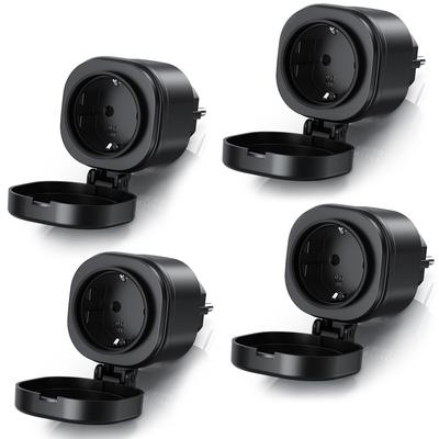 BEARWARE 4x WLAN-Steckdose Wifi Outdoor Steckdose 2,4 Ghz, Steuerung per App, IP44, max. 3680 W, Pairing LED, Thermosicherung, 16A, schwarz