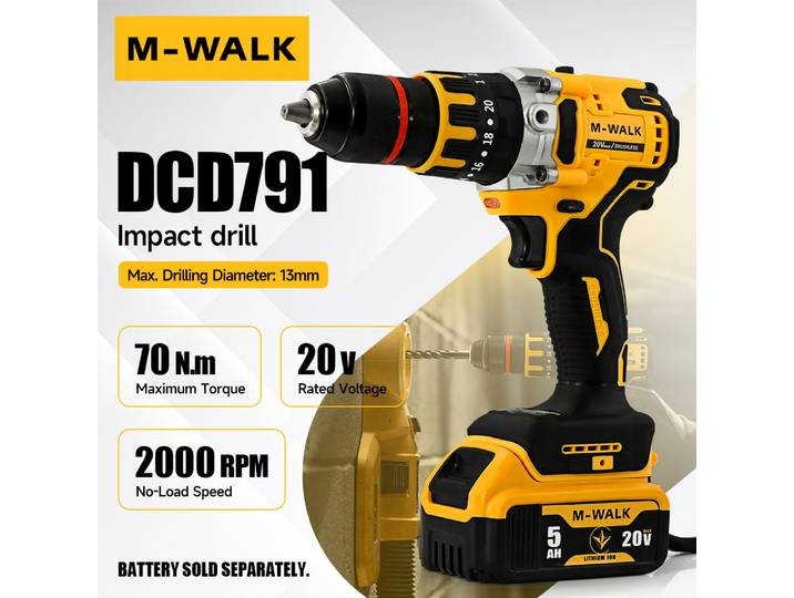 Perceuse électrique sans fil M-WALK DCD791, visseuse sans fil 13 mm, visseuse à percussion rechargeable, outils compatibles avec les batteries Dewalt 18/20V.
