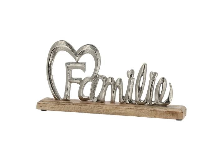 Schriftzug Familie, Aufsteller Holz zum Dekorieren, silber, 32 x 16 x 5 cm