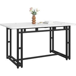 OKWISH Esstisch 120x70x75 cm MDF Schwarz+Weiß mit schwarzen Metallbeinen rechteckig, moderner Küchentisch für Esszimmer und Wohnzimmer, leichtes Luxusdesign