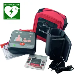Metrax myPAD-M MedX5 Heimdefibrillator-Set für Senioren und Familien inkl. Bluetooth-Oberarm-Blutdruckmessgerät. Farbe: Schwarz/Grau, alternative Farbausführung je nach Verfügbarkeit möglich