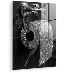 ACRYLGLASBILD WC - Toilettenpapier - Schwarz und weiß - Glitter 60x80 cm