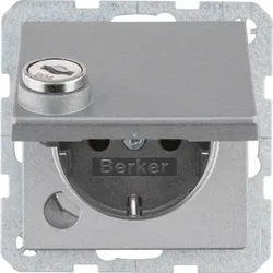 Berker SCHUKO-Steckdose alu/matt Steckklemme, Schloss 47636084