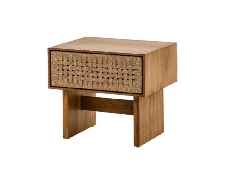 SilkRZlsss Nachttisch, Massivholz Beistelltisch Mit Geflochtener Schublade Schlafzimmer, Modernes Landhaus Design Mit Handgeflochtener Schubladenfront(Brown)