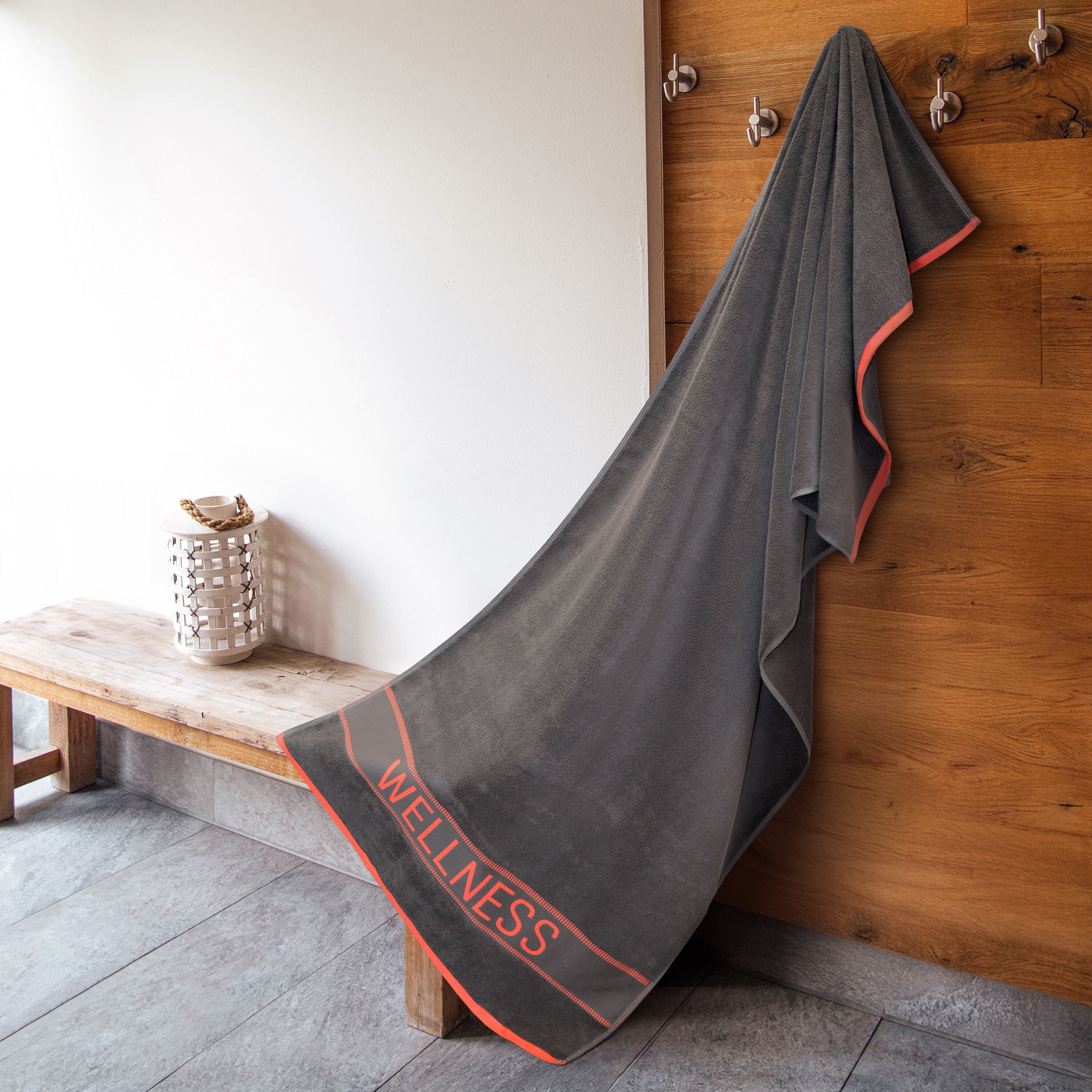 Saunatuch DYCKHOFF "Wellness", grau (anthrazit), B:80cm L:200cm, Frottier, Baumwolle, Handtücher, Saunatuch anthrazit B/L: 80cmx200cm, 1 Stk., Frottier