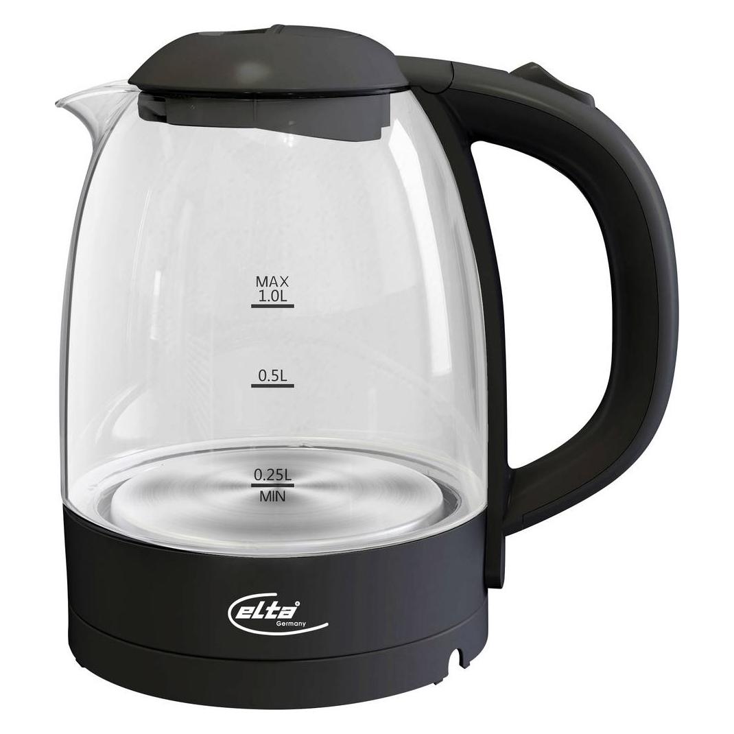 Elta GWK-1000.1 Wasserkocher Schwarz, Transparent Fassungsvermögen: 1 l (1 l) (GWK-1000.1)