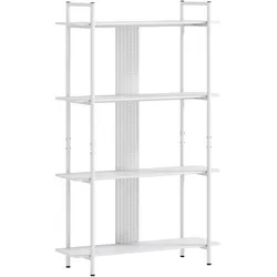 HOMCOM Bücherregal Lochplatte Metallrahmen Aufbewahrungsregal Wohnzimmer 4-stöckig schmal/Weiß