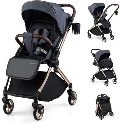 Costway Foldable Baby Stroller with Reversible Handle-Gray