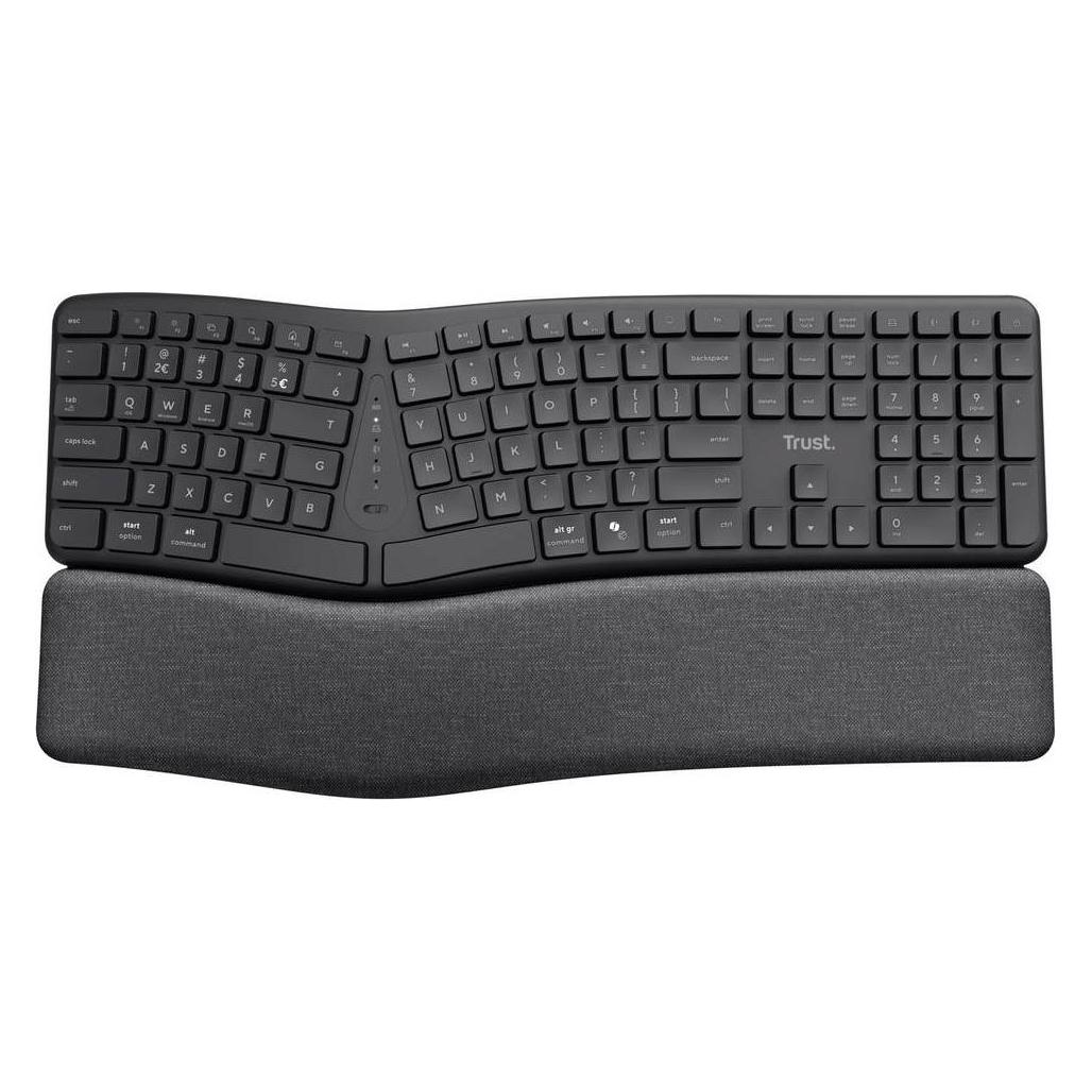 Trust Keyra Ergonomische Multi-Device-Funktastatur - Bluetooth, 2.4 GHz - DE- schwarz (DE, Kabellos) (26060)