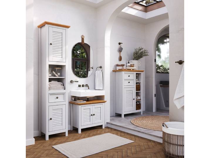 Meuble midi massif 75 x 110 x 35cm Blanc/Epicéa blanc