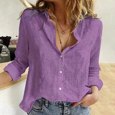 Uplifted Finds Womens Cotton Linen Button Down Lapel Blouse l purple