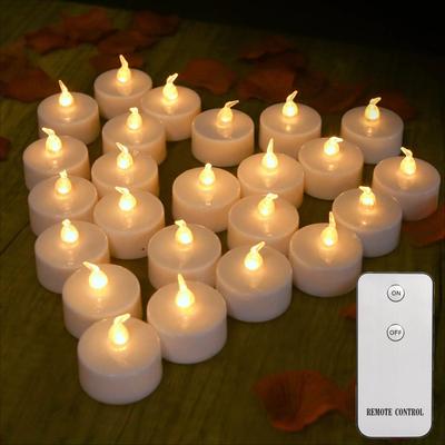 Inspired Living Battery Operated LED Tea Lights Flameless Candles 12 Pack Or 24 Pack Flickering Votive Set 24pc With Remote