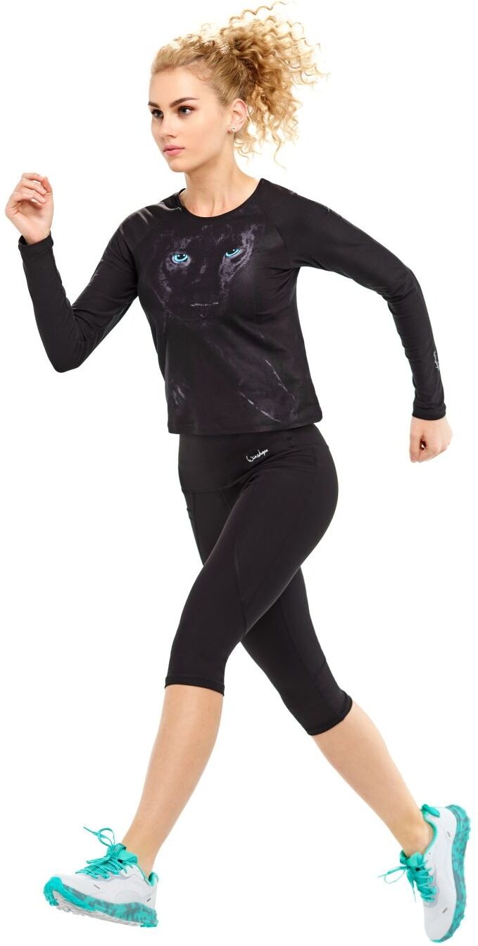 Langarmshirt WINSHAPE "AET119LS", Damen, Gr. M, schwarz (panther, schwarz), 85% Polyester, 15% Elasthan, Rundhals, Shirts Langarmshirt, Cropped Functional Light and Soft panther, schwarz M
