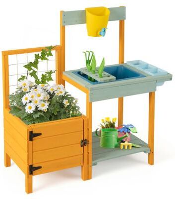 Costway Kids Outdoor Potting Bench with See-Through Window