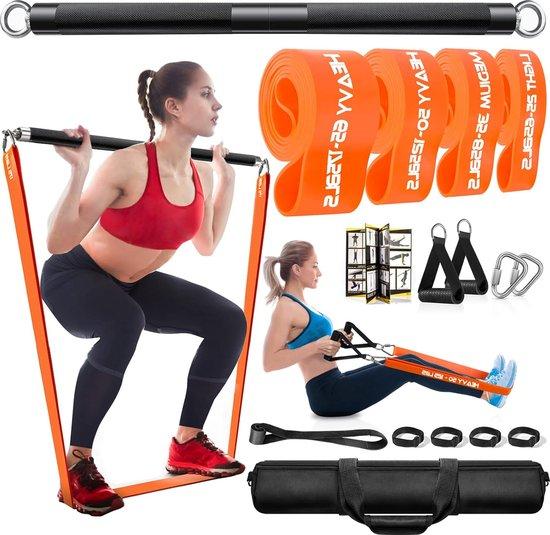 Famanu Fitnessgerät Set für Zuhause - Krafttraining - Abnehmbare Trainingsstange - Inklusive 4 Widerstandsbändern