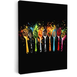 LEINWANDBILD Löffel - Gewürze - Modern - Graffiti - Farbe - Farbenfroh Room Decor 30x40 cm