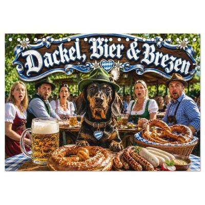 Dackel, Bier und Brezen (Tischkalender 2027 DIN A5 quer), CALVENDO Monatskalender