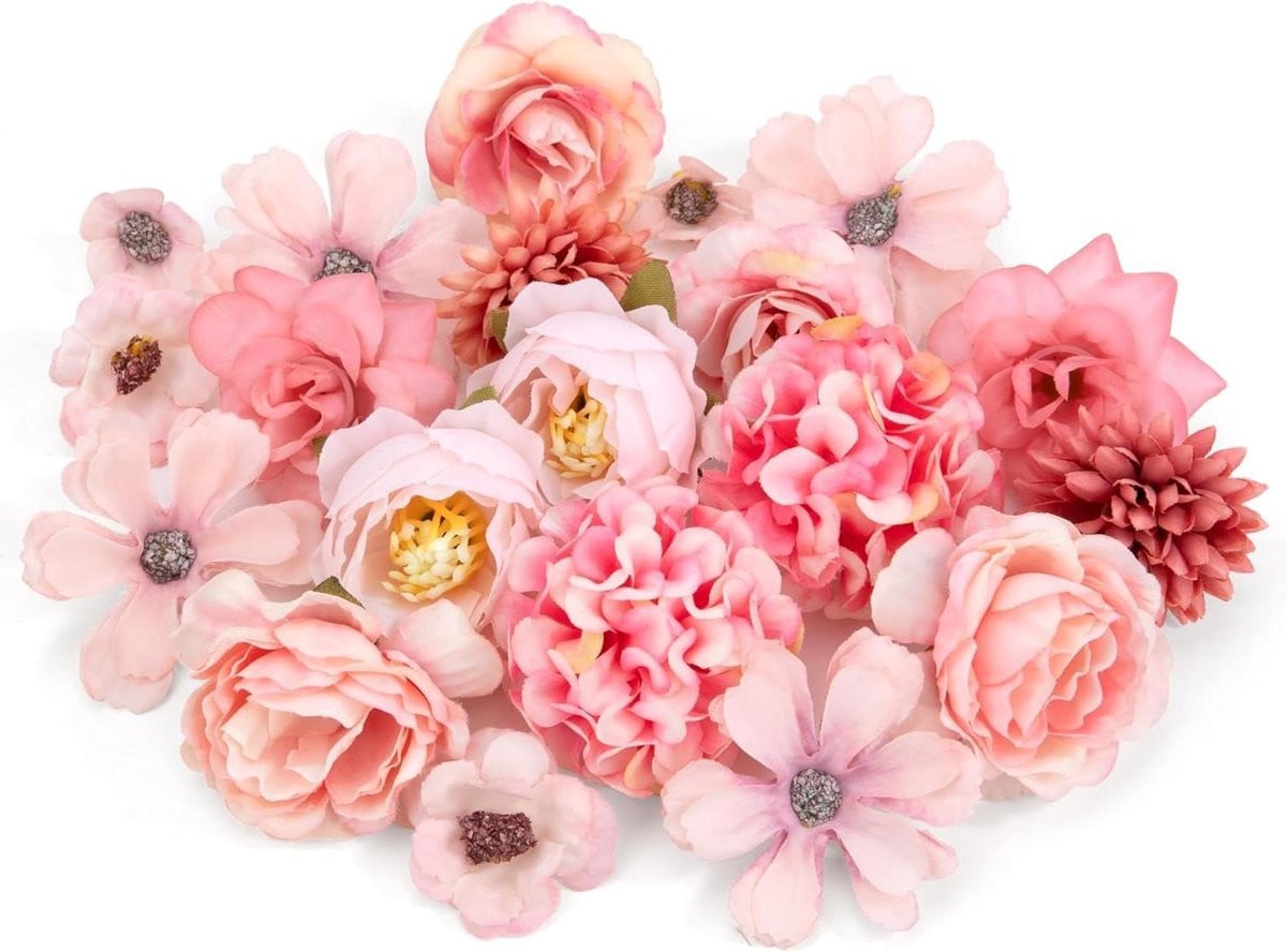 Set van 20 realistische kunstbloemen voor decoratie en ambachtelijk knutselen - Roze