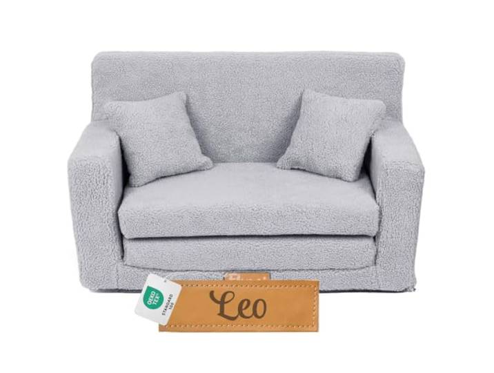 Flumi Personalisierte Kindercouch Kinder Sessel Sofa Schlafsofa jugendzimmer mit Gravur KINDERNAME Spielsofa für Kinderzimmer Schlafsessel Bettfunktion Kindermöbel 92x40x60 (Boucle Grau)