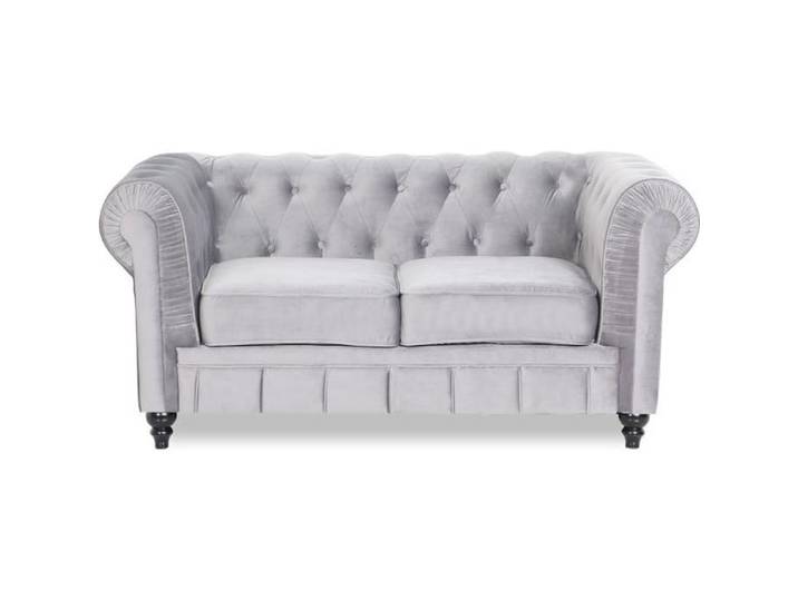 Canapé Chesterfield Velours 2 Places Altesse Argent