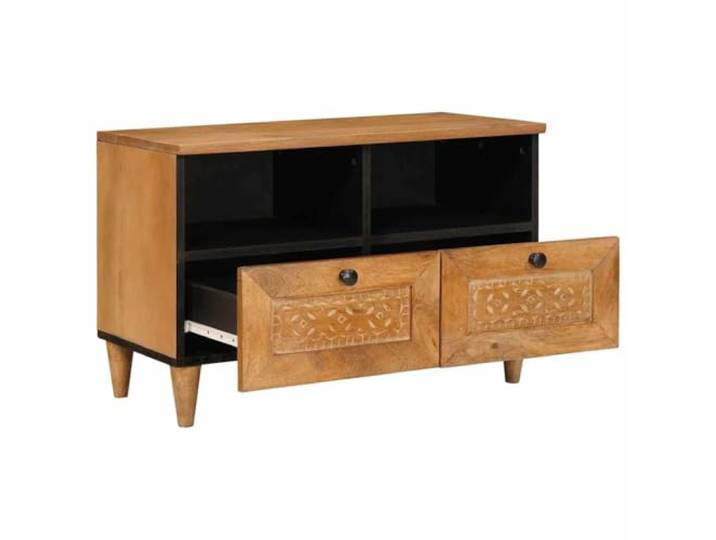 TV-Möbel Hellbraun 70 x 33 x 46 cm Holzwerkstoff Wandmontage,Stauraum mit Schubladen und Regalen,schwarze Oberflächendetails,Medienzubehör