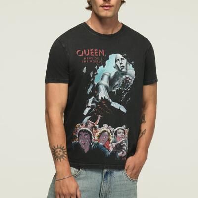 Lucky Brand Queen News Of The World Tee - Men's Clothing Tops Shirts Tee Graphic T Shirts in Jet Black, Size S