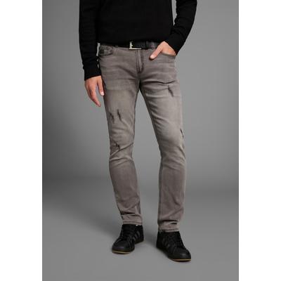 Straight-Jeans BRUNO BANANI "Hutch", Herren, Gr. 30, Länge 34, grau (grau dam.), Denim/Jeans, Obermaterial: 98% Baumwolle, 2% Elasthan, Destroyed-Effekte, straight fit lang, Jeans Straight-Jeans, gerade geschnittenes Bein, niedrige Leibhöhe,...