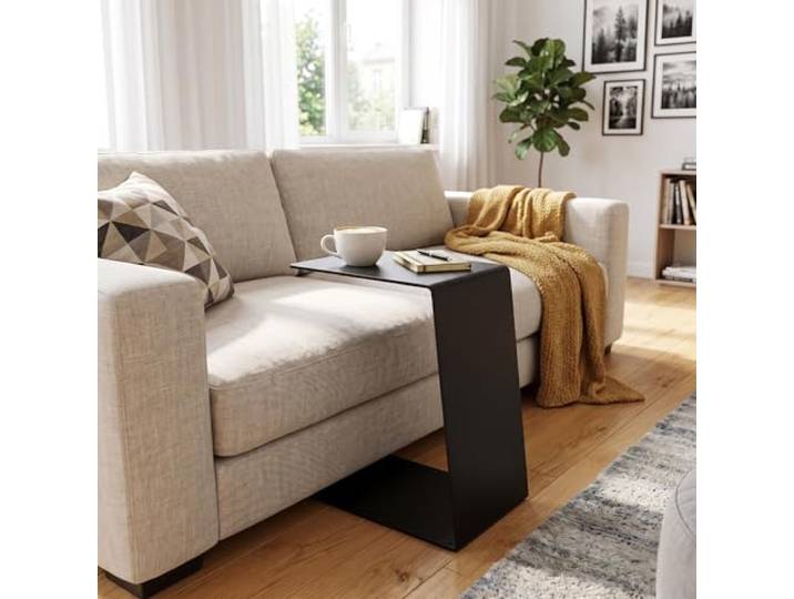 MOE UHANE Beistelltisch Schwarz 37 x 26,5 x 60 cm - Modern Design für Coffee - Metall C Form - Couchtisch Modern