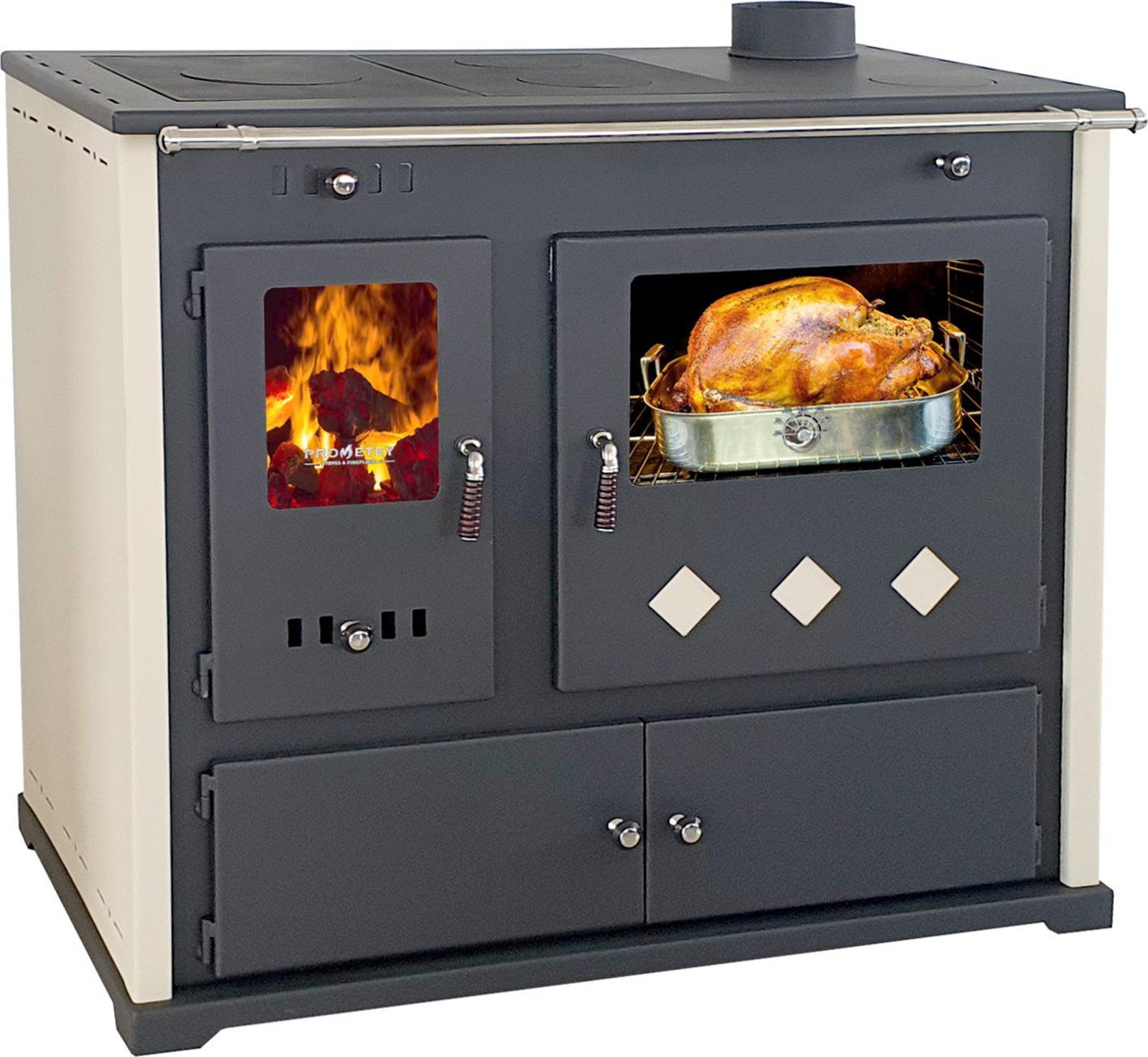Kaminofen-Ofen-Holzofen-Küchenofen-Küchenhexe-Prometey-Pracktik Lux-Beige-9,5 kW-