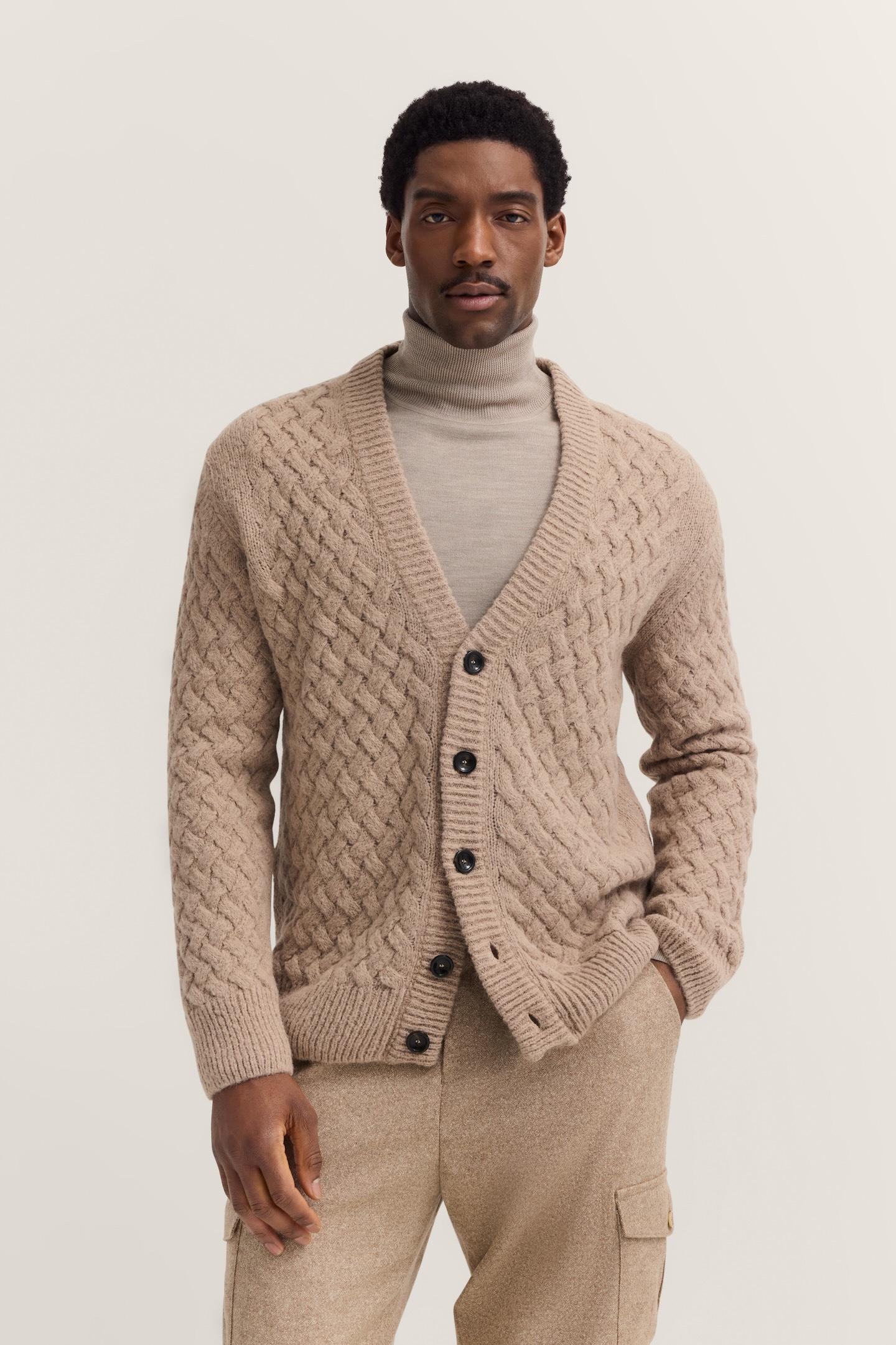 Bugatti Herren Cardigan mit V-Ausschnitt & Flechtoptik