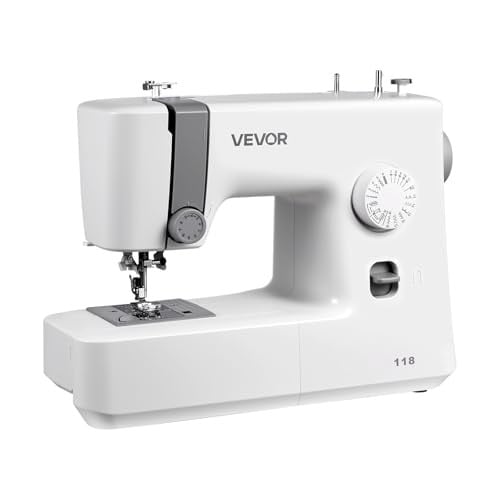VEVOR Computergestuurde naaimachine voor beginners met 18 steken, voetpedaal en LED-verlichting, wit/grijs