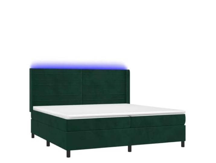 PUGYNBK Boxspringbett aus Samt, Dunkelgrün, 200 x 200 cm Verstellbares Kopfteil, LED-Lichter, Taschenfederkernmatratze, weicher Schutz