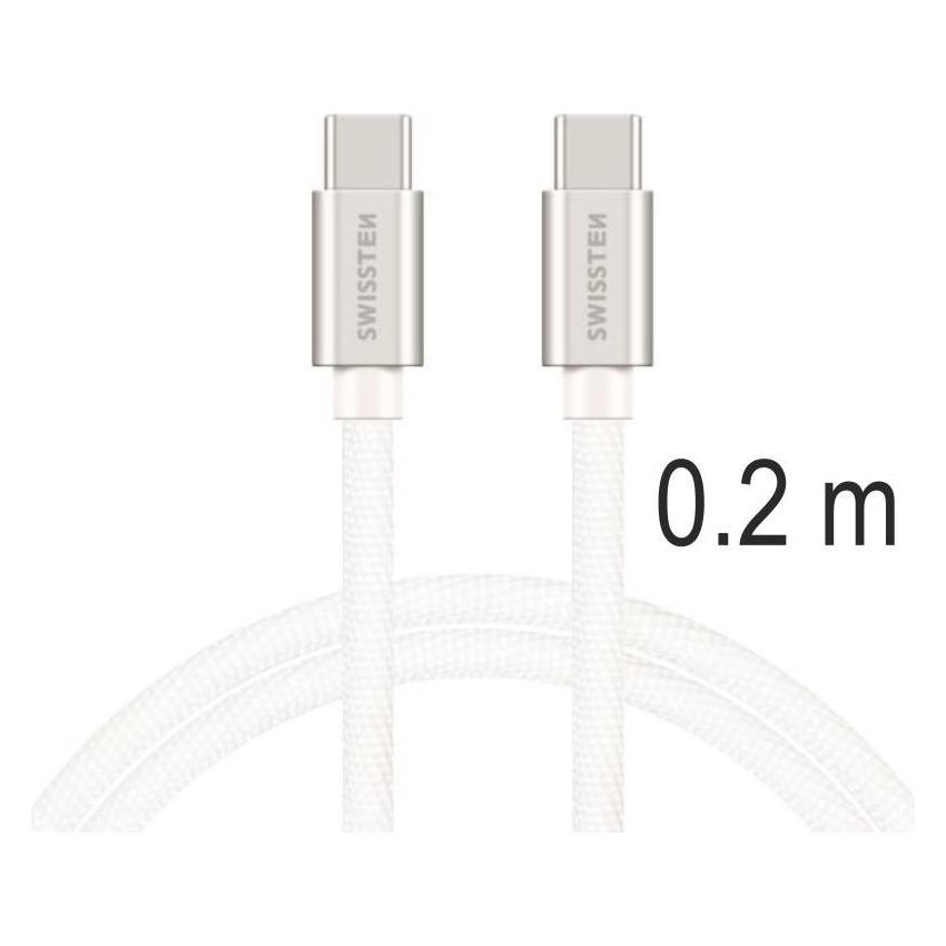 Swissten Data Cable Textile USB-C / USB-C 0.2m - Silver (0.20 m) (71527209)