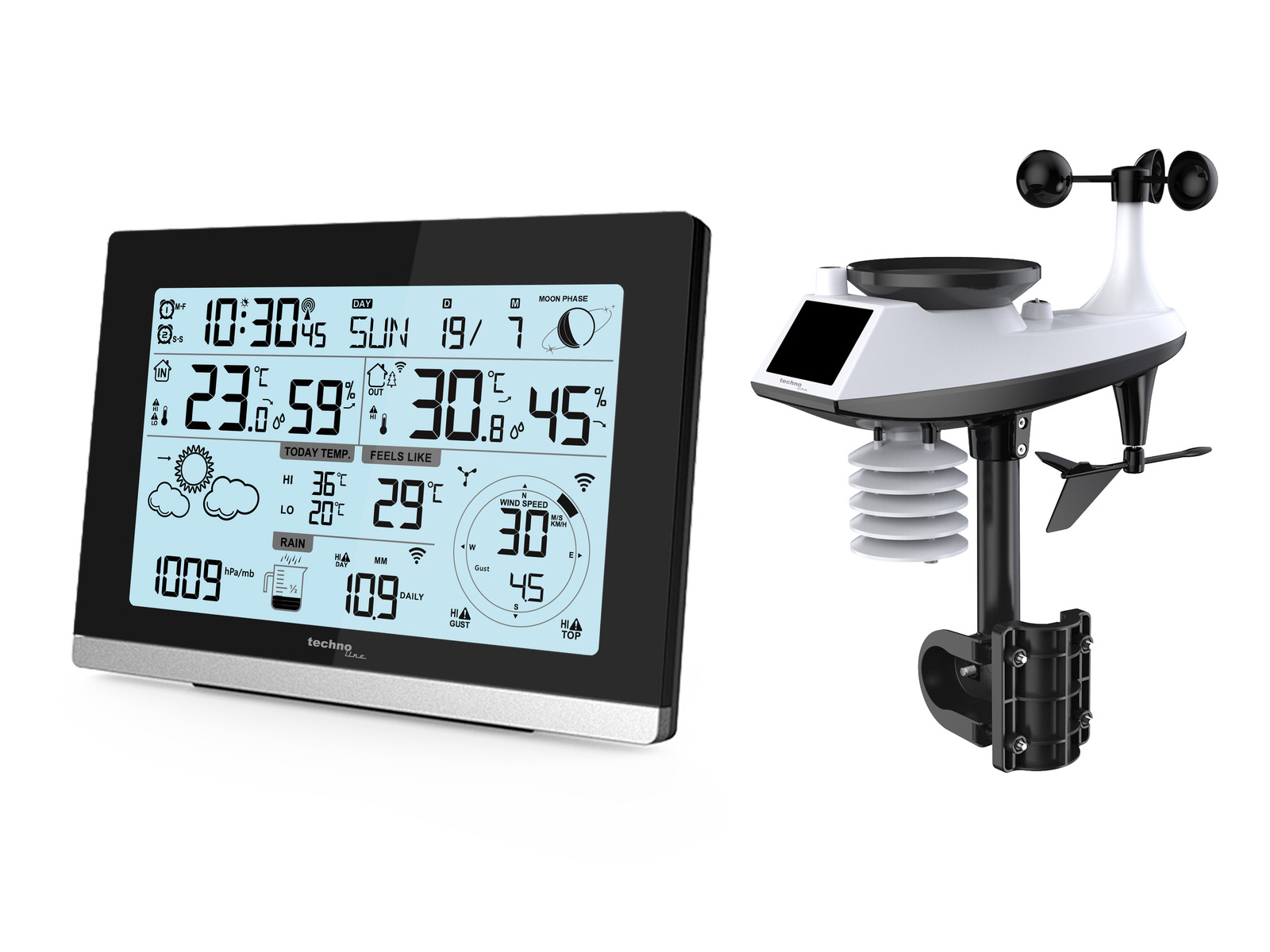 Technoline WS 1750 Weerstation Zwart Zilver met Barometer Hygrometer Thermometer en Windmeter
