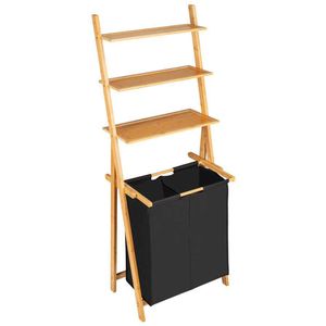 Wenko Badregal Ecori 50784100, aus Holz, braun, stehend, 3 Ablagen & Wäschekorb, (B/H/T) 57,5 x 152 x 35 cm