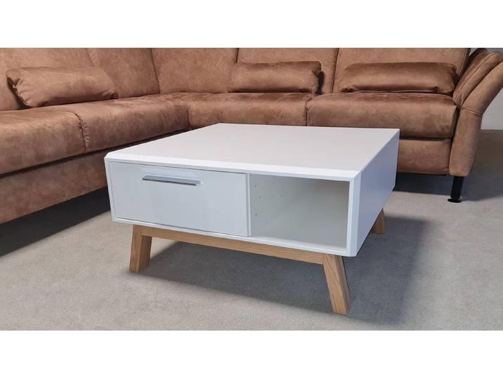 Möbel Akut Couchtisch Couchtisch LIGHT LINE 5 weiß matt Lack Eiche massiv 75x75cm, Matt Lackierung