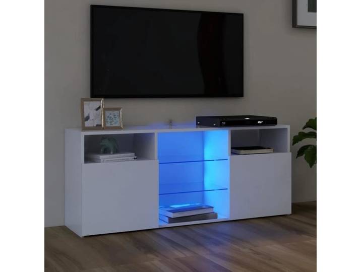 Meuble HiFi - Meuble TV avec lumières LED - Blanc 120x30x50cm