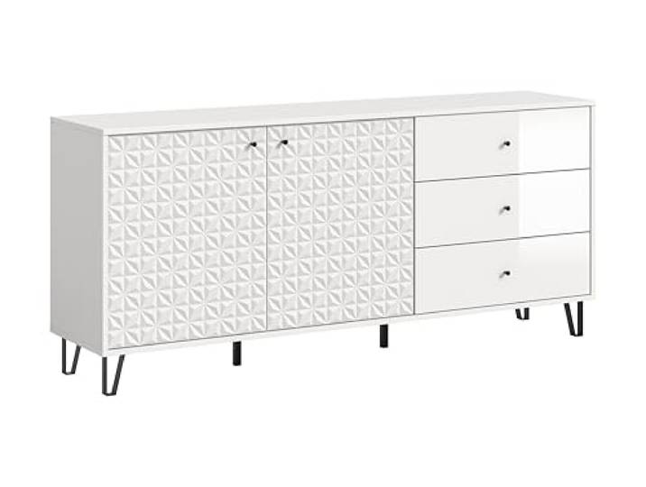 xonox.home – Sideboard Prisma 169x76x40 cm in Weiß mit 3D-Optik auf der Front – Moderne Aufbewahrungskommode mit Stauraum für Wohn- und Schlafzimmer – stilvoll, funktional & pflegeleicht