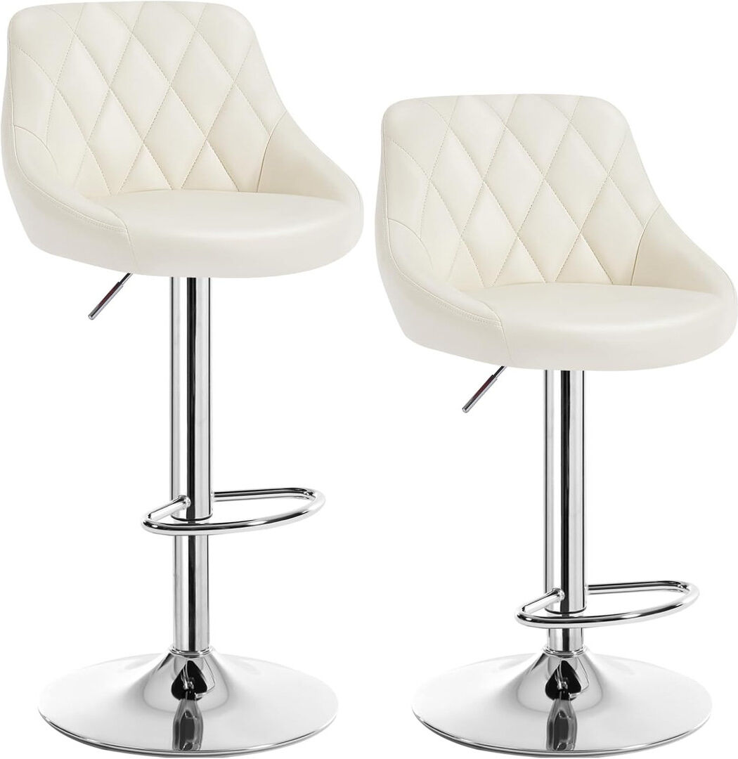 WOLTU Swivel Upholstered Faux Leather Adjustable Height Bar Stool Beige 2