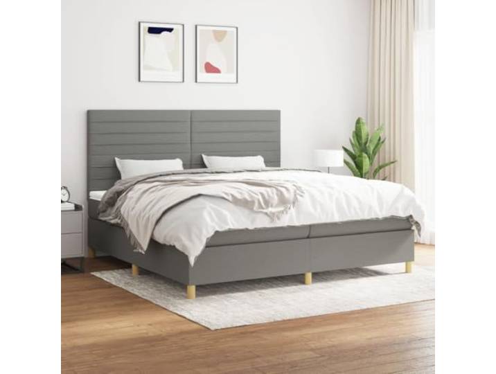 RJPLMFV Komplettes Bett, Dunkelgrau, 200 x 200 cm, Matratze, mittlere Härte Verstellbares Kopfteil, Taschenfedern, atmungsaktiver Stoff, weicher Matratzenschoner, Rücken- und Bauchstütze