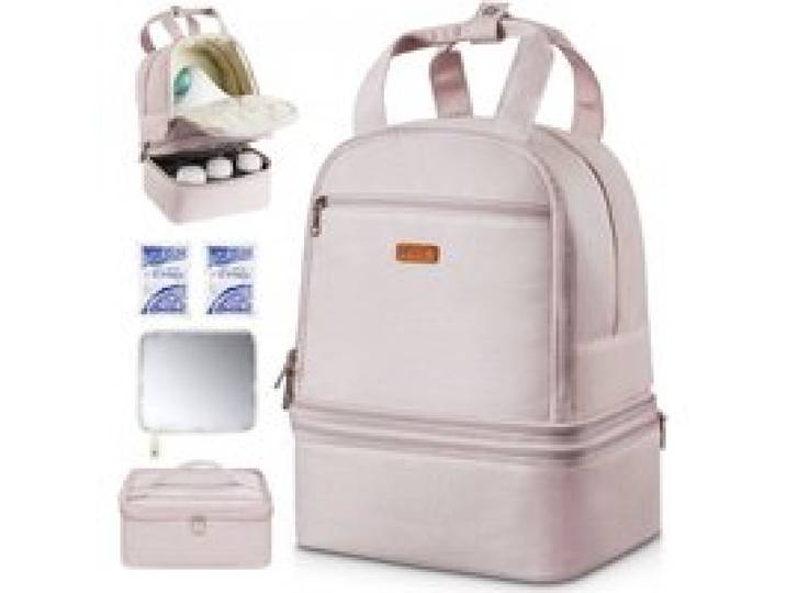 VEVOR Sac à Dos pour Tire-lait S1/S2 Sac Isotherme Conservation Lait Maternel Portable avec Poche de Glace, Tapis Imperméable, Étui Transport pour Stockage Biberons Lait, Travail, Voyages, Rose Clair