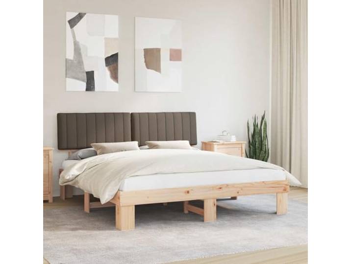 RJPLMFV Bettgestell 180x200 cm mit Kopfteil gepolstert Taupe Kiefer massiv, Lattenrost inklusive, kein Lattenrost erforderlich, einfache Pflege